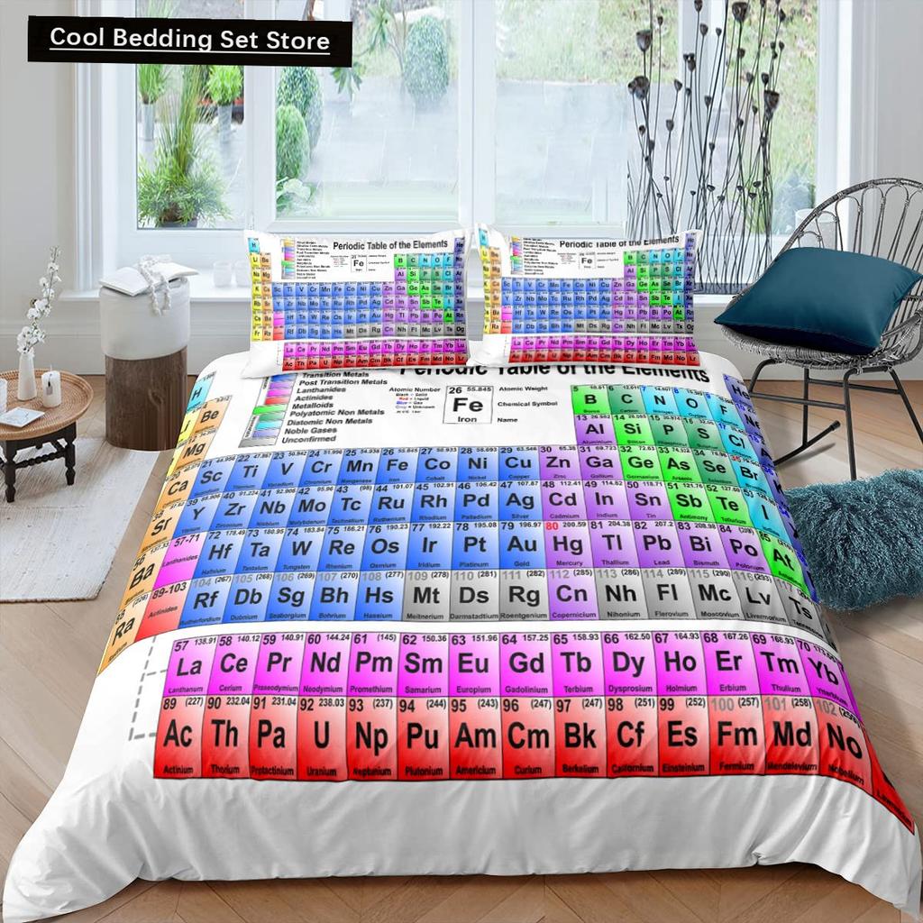 Periodensystem Königin König Bettbezug Pädagogische Wissenschaft Chemie Bettwäsche-Set für Studenten Lehrer Elementtabelle Bettdeckenbezug