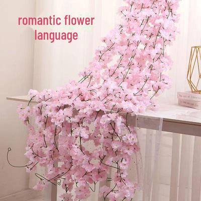 Artificial Cherry Blossom Vines for Air Conditioning Pipes Decoration - Green Flowers and Plants Simulation