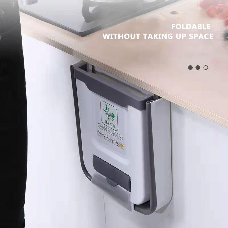 Foldable Trash Can Cabinet Door Wall-mounted Waste Bin Large-capacity Multi-functional Labor-saving Storage Bin Kitchen Organizer