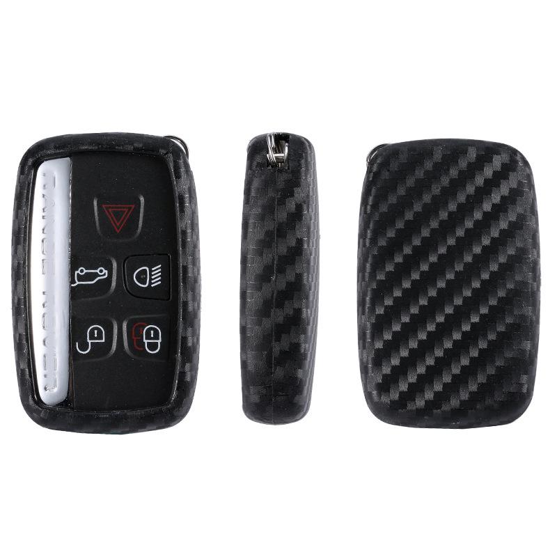 Carbon Fiber Silicone Key Case Cover for Land Rover Models: Range Rover Sport, Velar, Evoque, Discovery 4, Discovery Sport.
