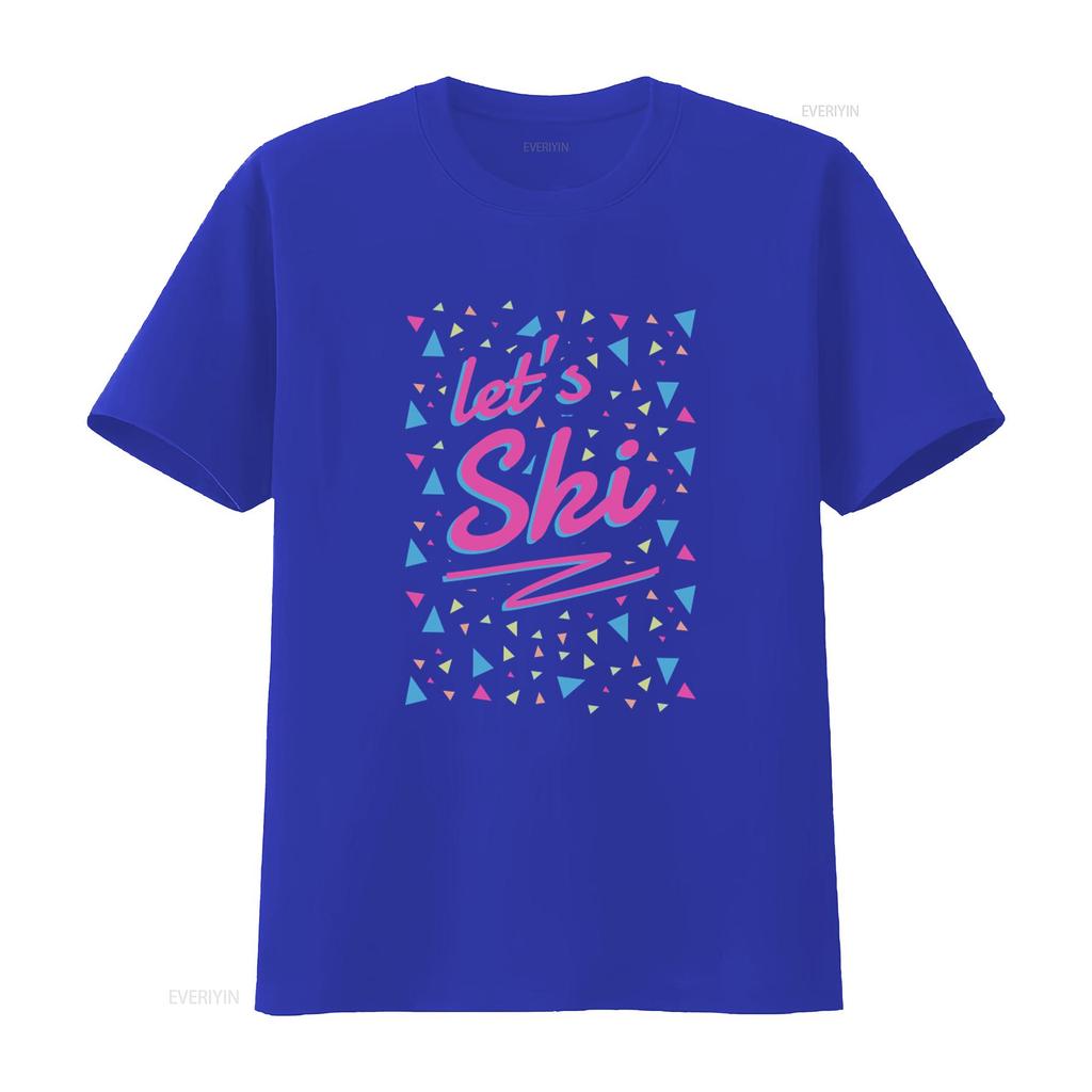 Let S Ski Women 80s Style Retro Après Snowboard Slogan T Shirt Vintage Washed Fashion Top For Everyday Wear Stretched Slightly