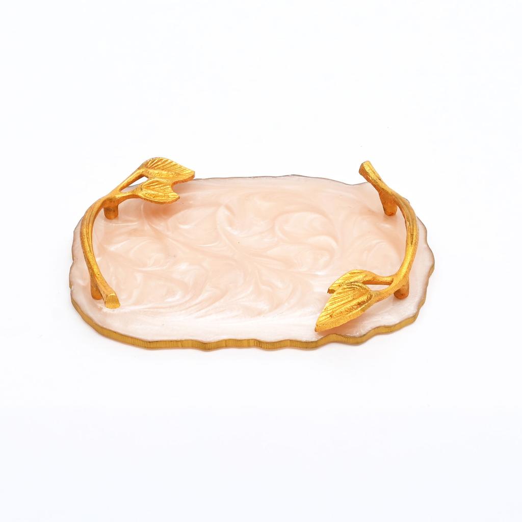 Luxury Marble Finish Leaf Handle Serving Tray – Gold Accents
