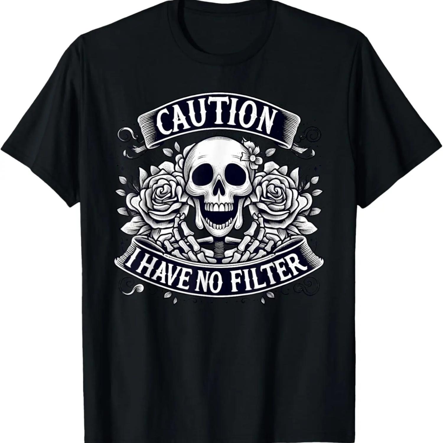 

Funny Caution Comment Black And White Skull With Roses T-Shirt XXXXXL чёрный