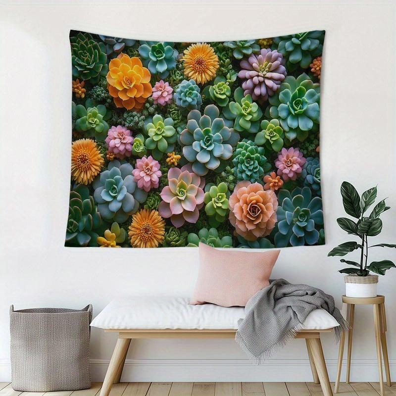 1pc Vibrant Succulent Garden Wall Hanging Backdrop Colorful Plant Wall Banner NatureInspired Art for Living Room Decor Poly
