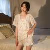 Women's Cherry Print Short Sleeved Shorts Pajama Set Sweet Lace Border Home Wear Loose And Breathable Two-piece Set