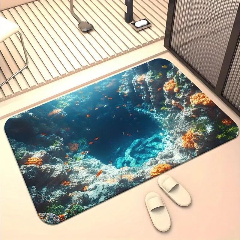 3D Optische Illusion Teppich Realistischer Fischteich Bereichsteppich Waschbar Goldfischteich Fußmatte Rutschfest