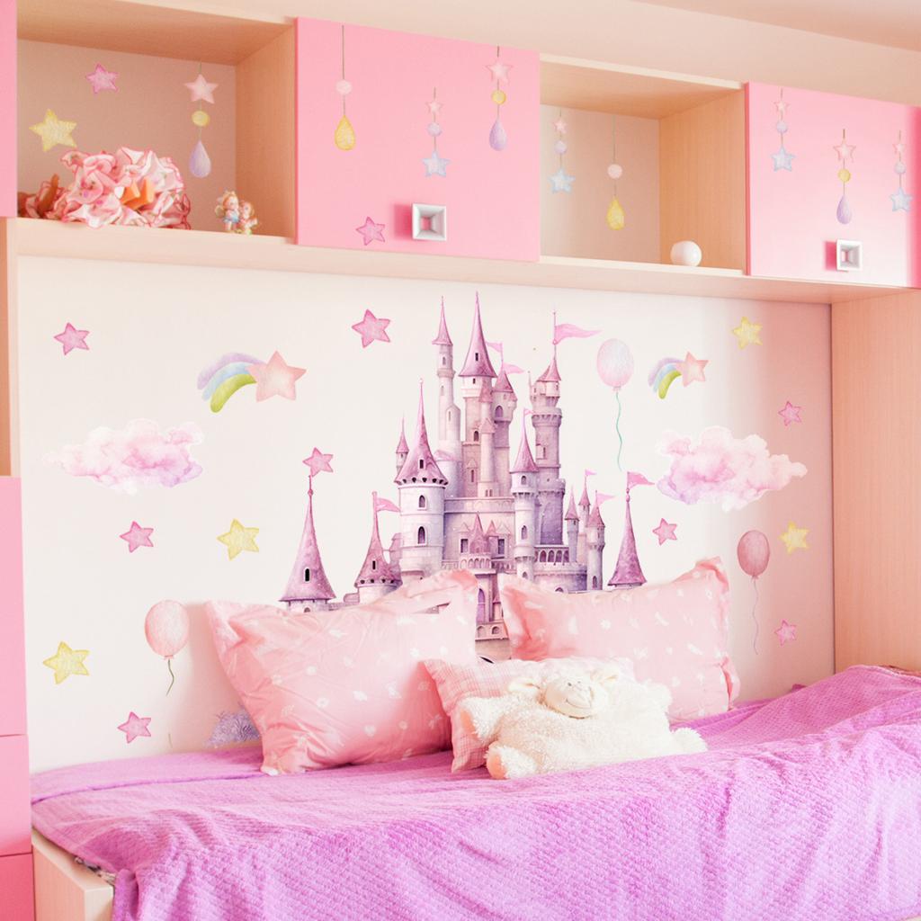 Ms7135 Pink Purple Fairy Tale Castle Star Cloud Wall Sticker Children'S Room Girl Room Decoration Wall Sticker