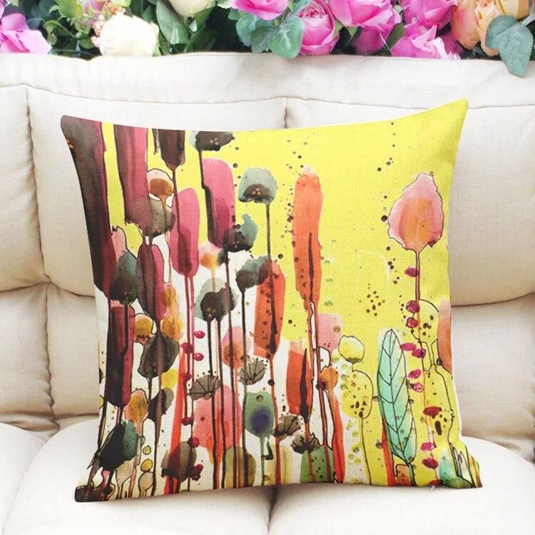 Sofa Car Seat Watercolor Flower Cushion Colorful Cushion Geometric Pillow Decoration Pillowcase Home Decor