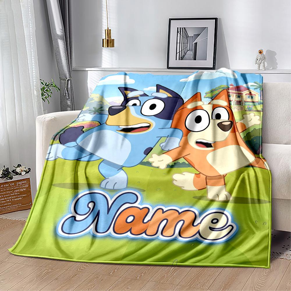 Bluey Adventure Customize Your Name Blanket Multi-purpose Customizable Blanket Warmthful Decor Versatile for Office Chair Picnics Seaside Nap