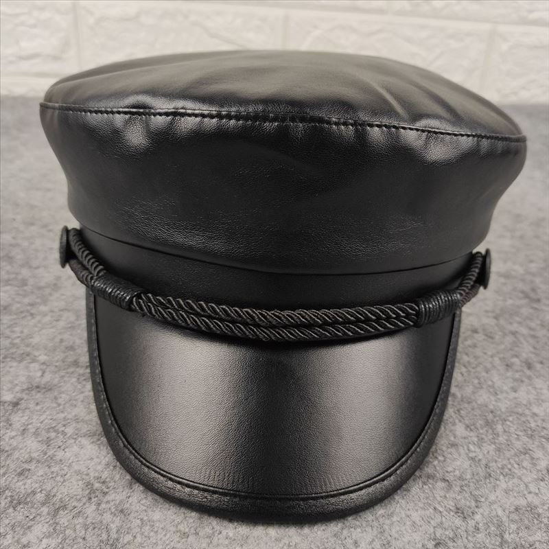 New PU leather navy hat leather flat top hat casual fashion sealing military hat big head circumference men's hat women's hat batch