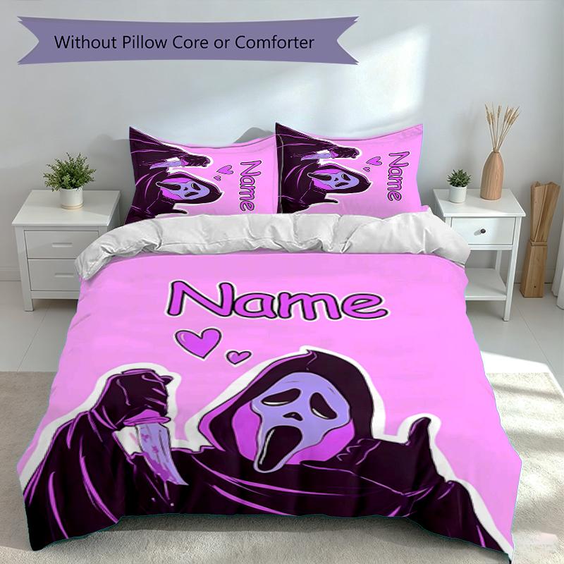3pcs Custom Name Ghostface Set,Includes 1 Duvet Cover and 2 Pillowcases,All-season Bedroom Decor