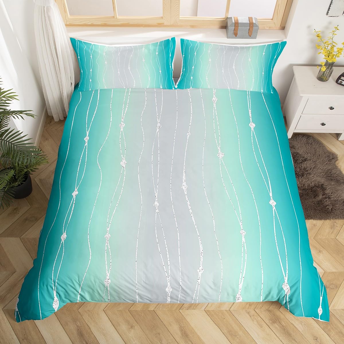 

Comforter Gradient Geometry Twin Queen Size 3 Piece Watercolor Ombre Bedding Set Abstract Wave Line And Dots Comforter Comforter (quilt)-EU Single(135*200cm)3pcs