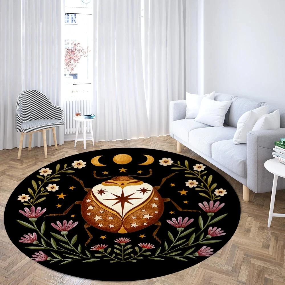 Boho Mushroom Butterfly Round Rug Cartoon Mushrooms Carpet for Living Room Office Bathroom Decor Kawaii Fungus Indoor Floor Mat