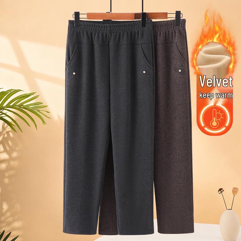 YUZHAOLIN Women s Winter Fleece-Lined High-Waist Straight-Leg Pants 3XL