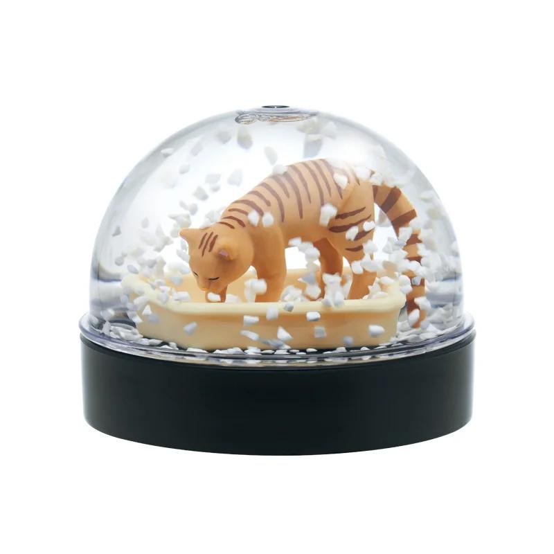 Äkta Gacha Figur Liten Skala Modell Kattlåda Snökristallkula Ägg Twist Tre Blommor Kattrakning Kattlåda Figur Leksaker