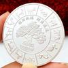 Douze signes du zodiaque, l'Année du Dragon, médaille commémorative avec impression couleur dorée, cadeau artisanal, année de vie du dragon, pièce cadeau arbre à argent