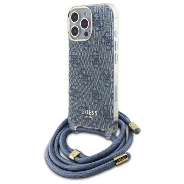 Guess Guhcp16Lhc4Seb Iphone 16 Pro 6.3 Niebieski/Blue Hardcase Crossbody Cord 4G Print