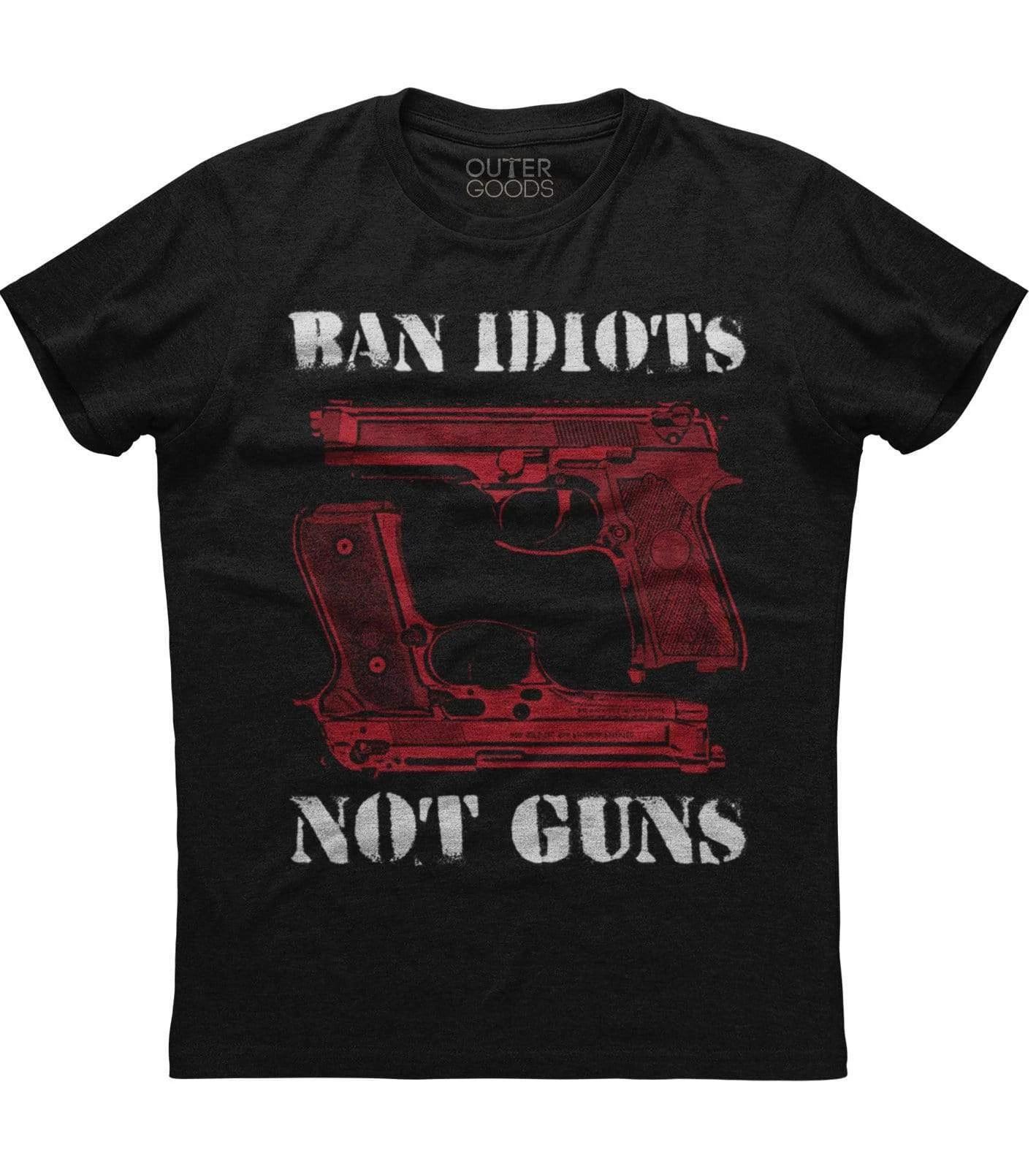 Ban Idiots Not Guns, Distressed Print Men s New Patriotic Black T-shirt XXXXL