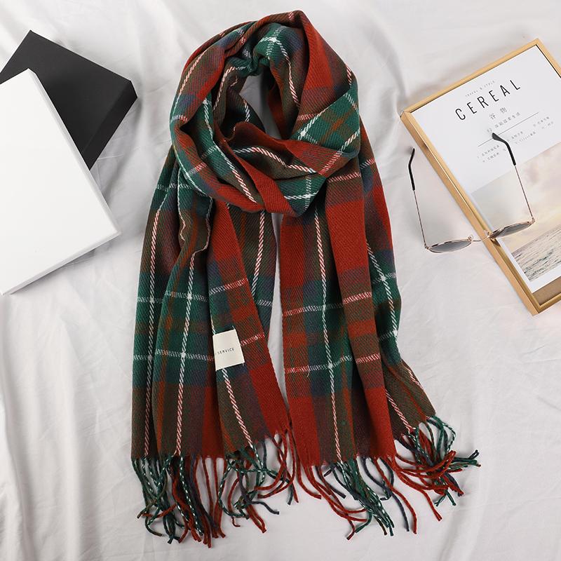 

Plaid Long Scarf Winter Warm Cashmere Women Pashmina Foulard Bandana Scarves Female Luxury Hijab Tassel Shawl Wraps Pareo M