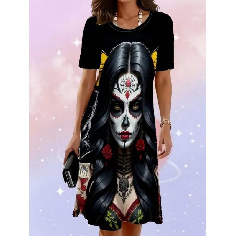Summer Ladies 3D Printed Short Sleeve Dress Fashion Versatile Trend Breathable Casual