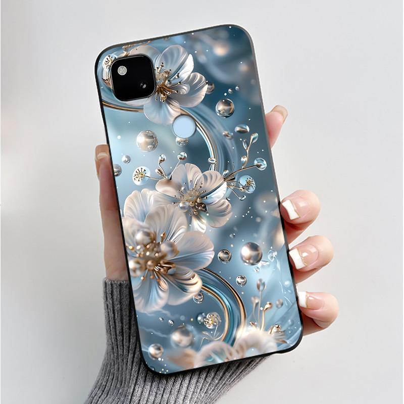 Case For Google Pixel 4a Luxury Fashion Butterfly Flowers Soft Matte TPU Silicon Back Cover Black For Pixel4a 4G 5G Phone Case