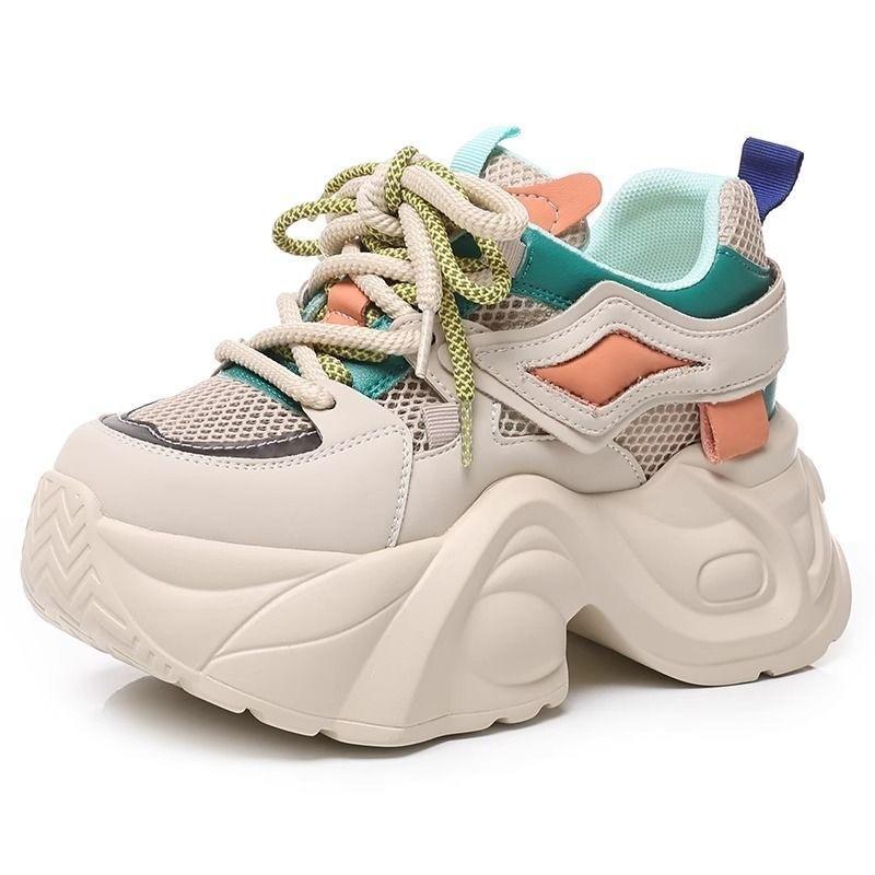 Internet celebrity dad shoes women super fire 2025 autumn new thick-soled mesh breathable sports leisure inner height increase white shoes