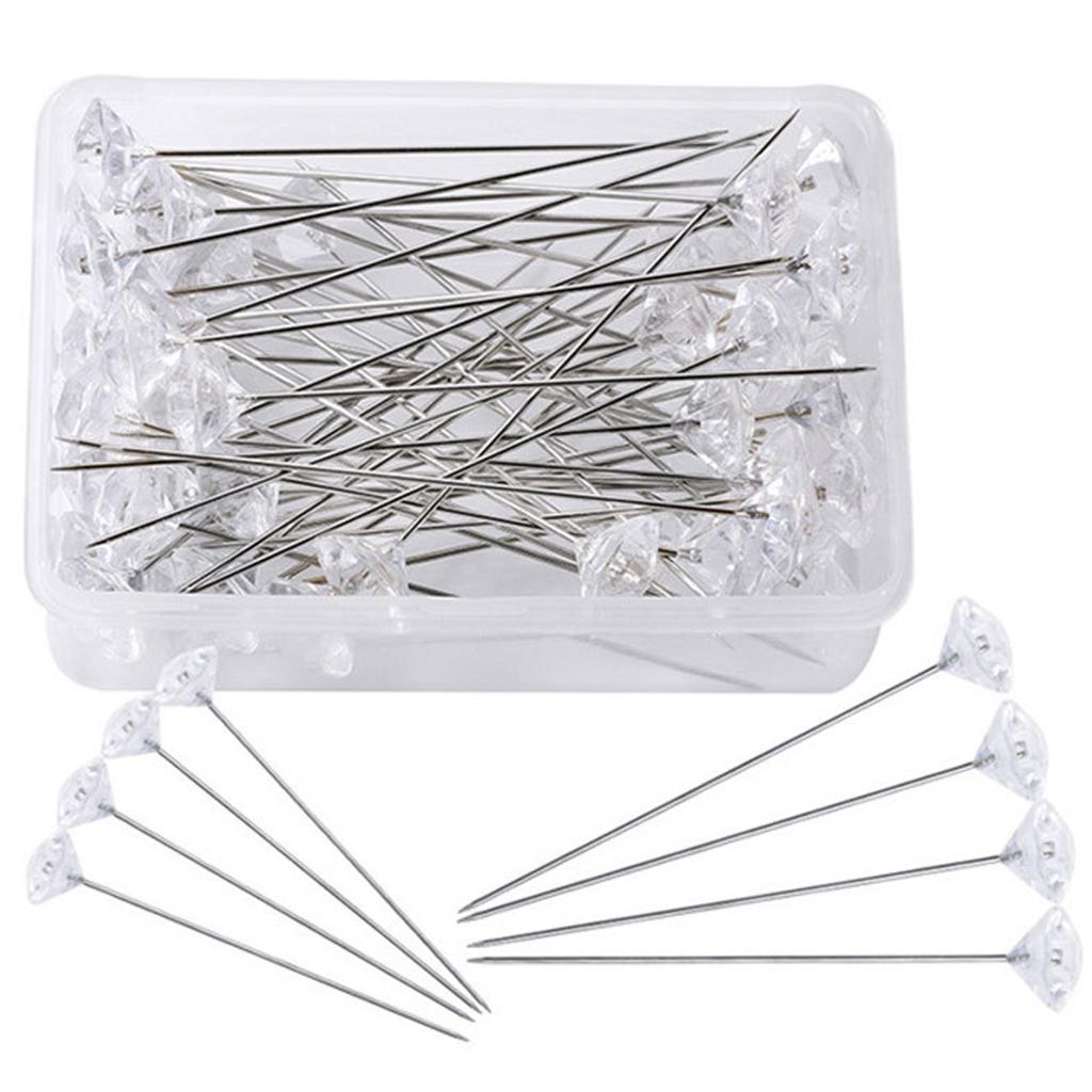 50/100Pieces Diamond Head Pushpin Transparent Map Pin for Cork Board Sewing Pins for Fabric Clothing DIY Sewing Crafts