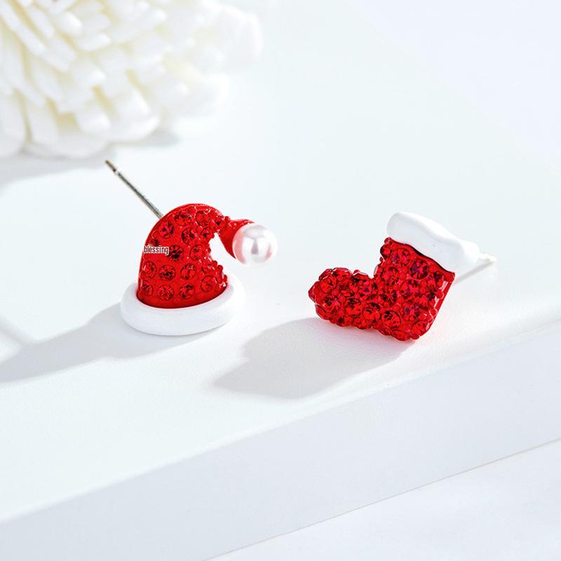 New S925 Silver Needle Christmas Collection Asymmetrical Earrings: Sweet & Cute Holiday Gifts for Women