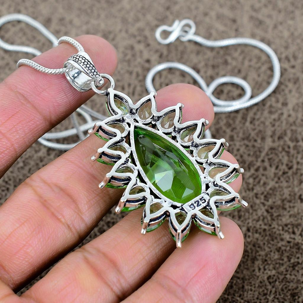 Tsavorite Gemstone Handmade 925 Sterling Silver Jewelry Pendant 2.48" KKG-298