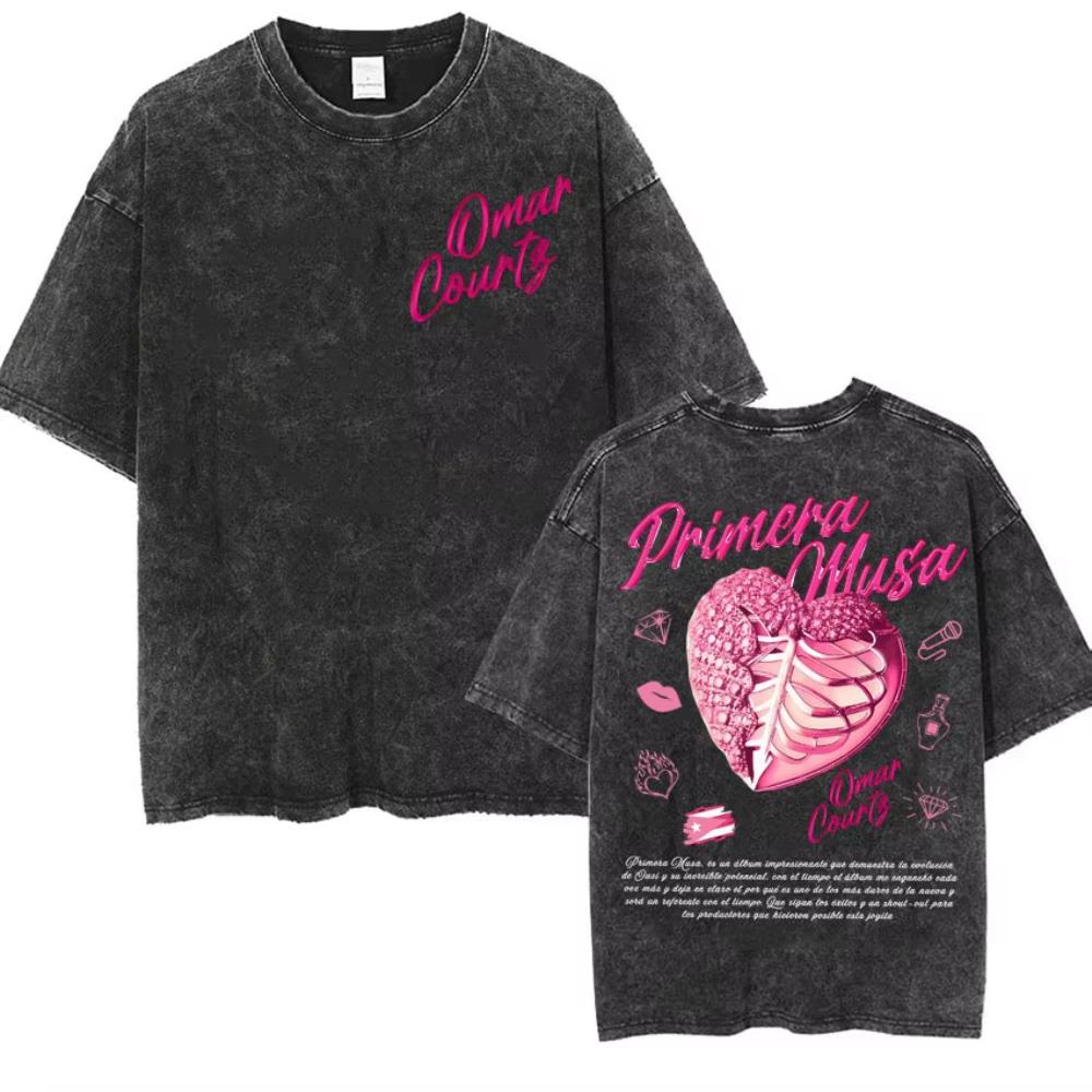 Rapper Omar Courtz Primera Musa World Tour T Shirts Men Women Fashion Gothic Hip Hop T-shirt Vintage Washed Short Sleeve T-shirt