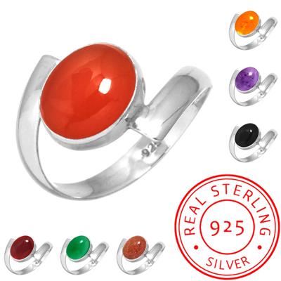 Anillo de Plata de Ley 925 para Mujer con Piedra Preciosa Joyería Hecha a Mano Regalo de Compromiso Ámbar Amatista Ónix Negro Cornalina Granate Cuarzo Ónix Verde Piedra Dorada