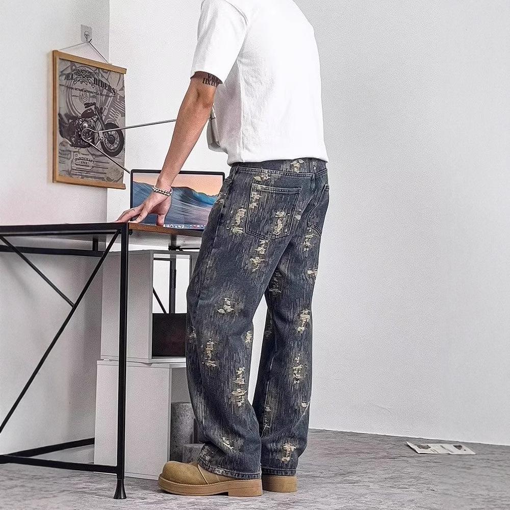 JYL Mens Jeans American Heavyweight Vintage High Street Slouchy Denim