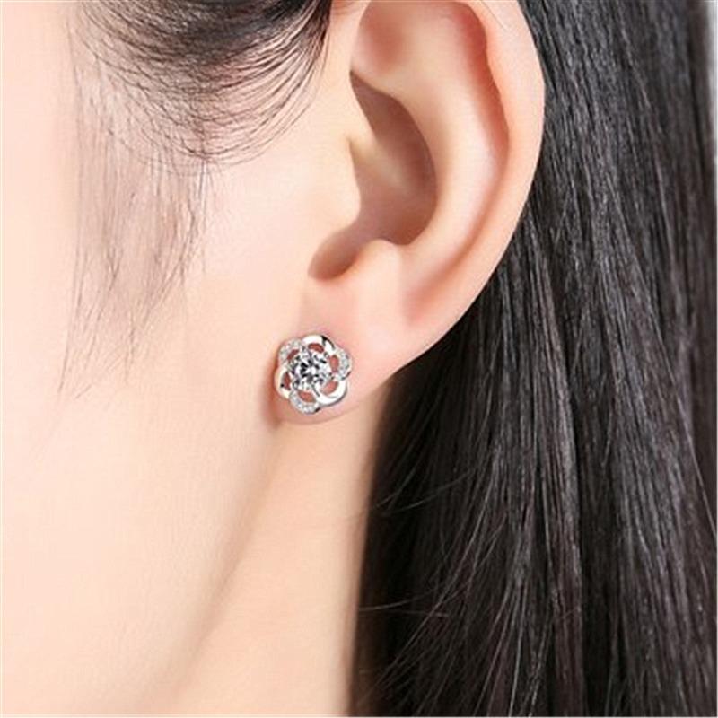 New 925 Sterling Silver Earrings 5A Zircon For Women Exquisite Student Girlfriend Jewelry Accessories Wedding Fashion Gift