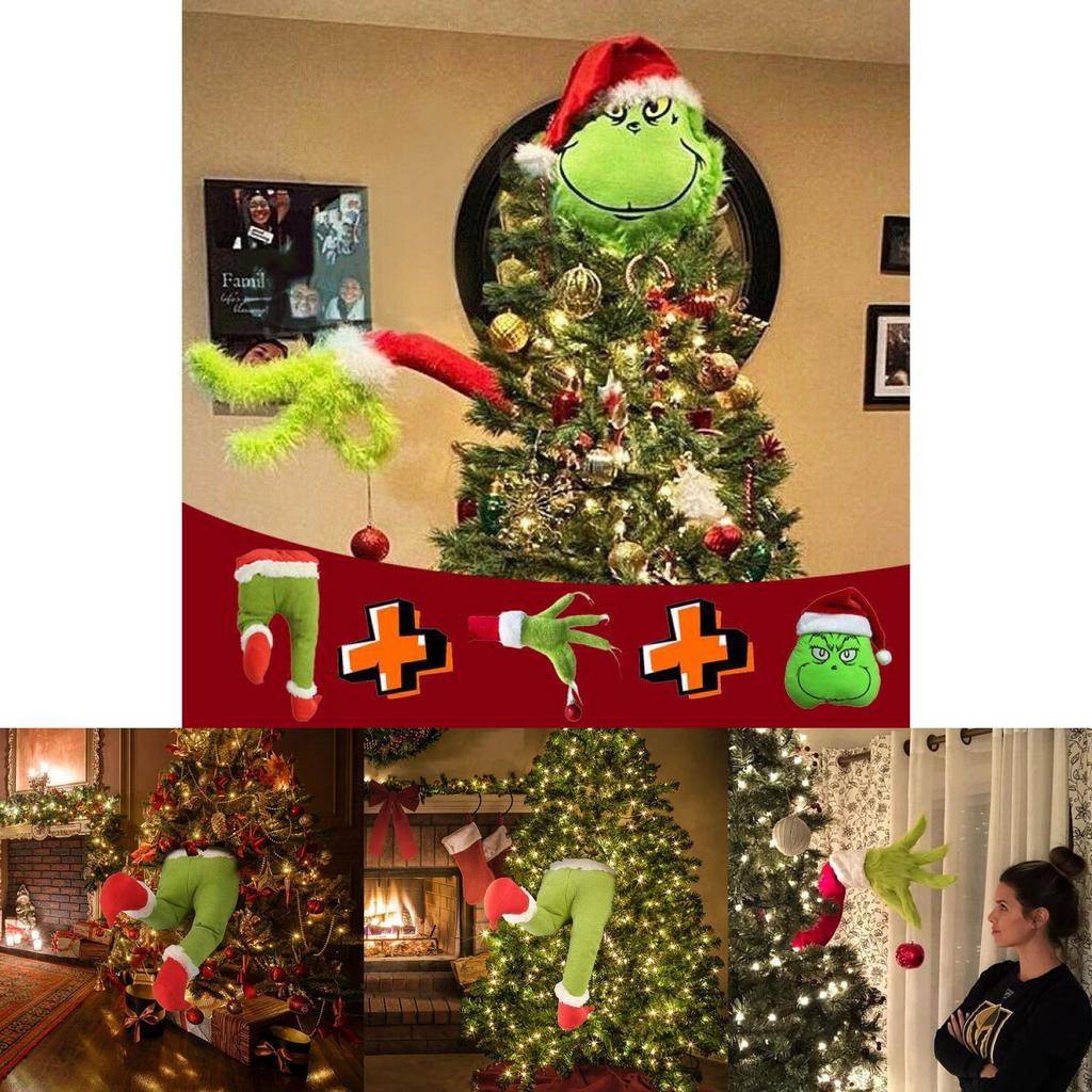 Adorable Plush Green Grinch Leg And Head Ornaments For Christmas Tree Decorations
