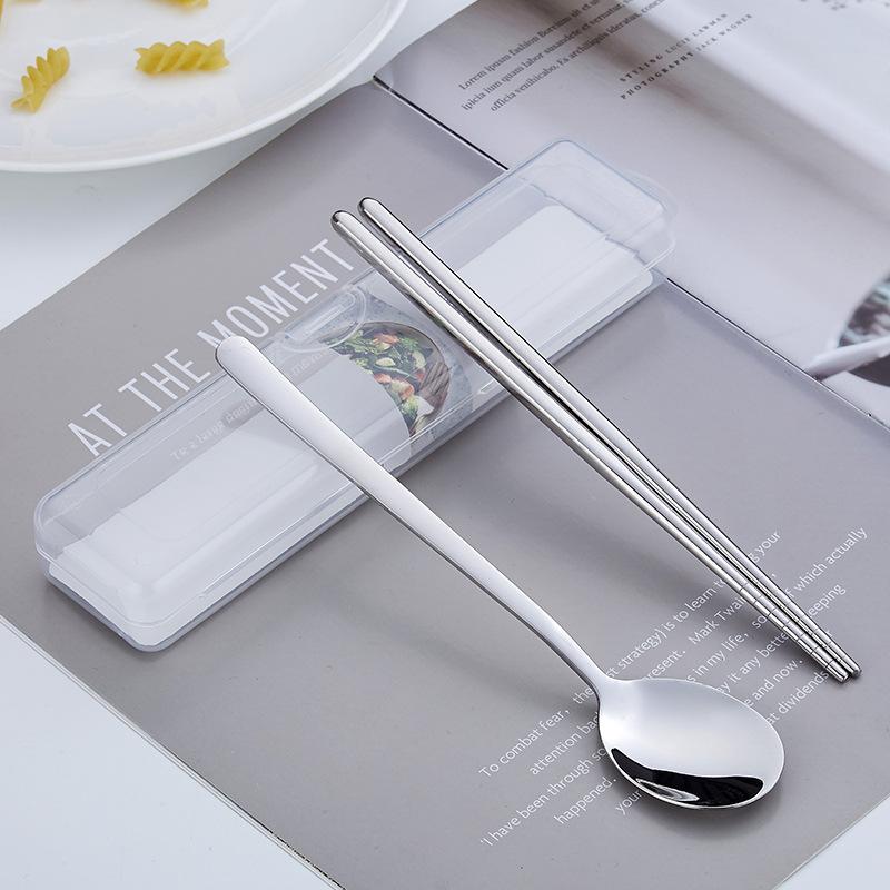 Korea Style Stainless Steel 304 Cutlery Set Portable Chopsticks Spoon with Storage Box Tableware