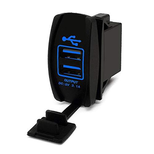 1x Car 5V 3.1A Dual USB Phone Charger Blue LED Indicator Power Supply Waterproof