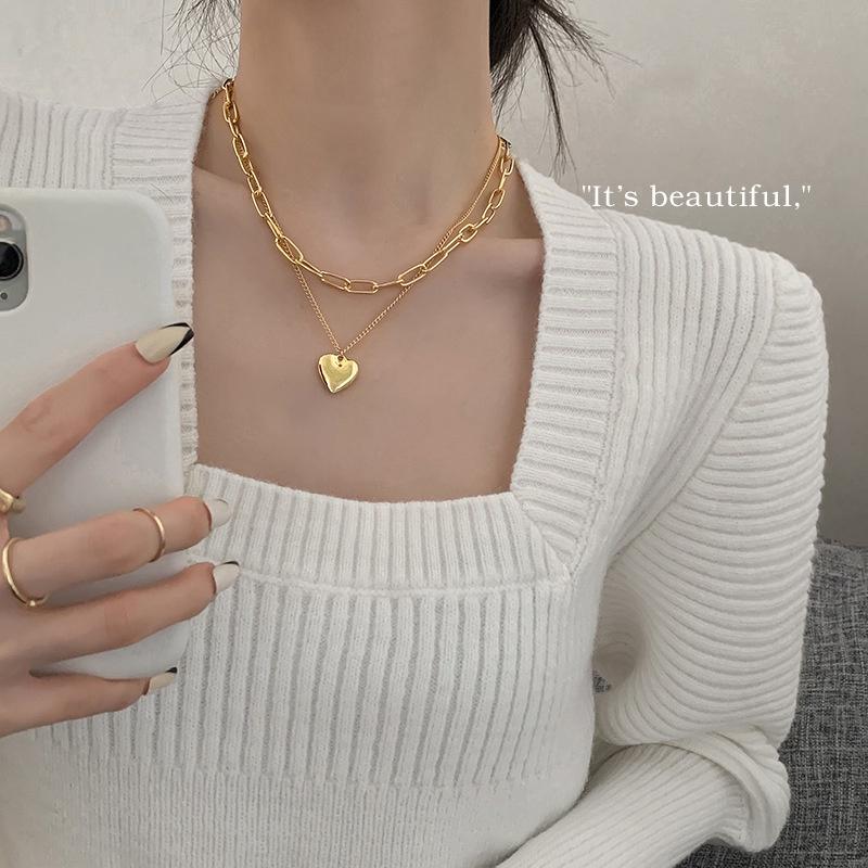iF ME Fashion Butterfly Lock Heart Pendant Necklace Retro Multilayer Gold Silver Chain Choker for Women Accessories Jewelry
