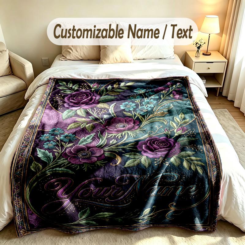 Floral Theme Custom Blanket Personalized Name & Text Customized Soft Warm Throw Blanket Home Decor