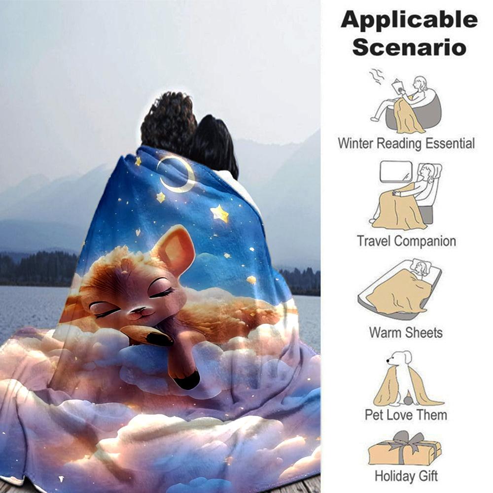 1pc Clouds Stars Blanket Lightweight Flannel Throw for Sofa Bed Travel Camping Livingroom Office Couch Chair