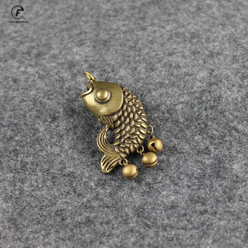 Copper Carp Bell Small Ornaments Desk Christmas Gift Decorations Retro Brass Keychain Pendants Feng Shui Home Decor Living Room