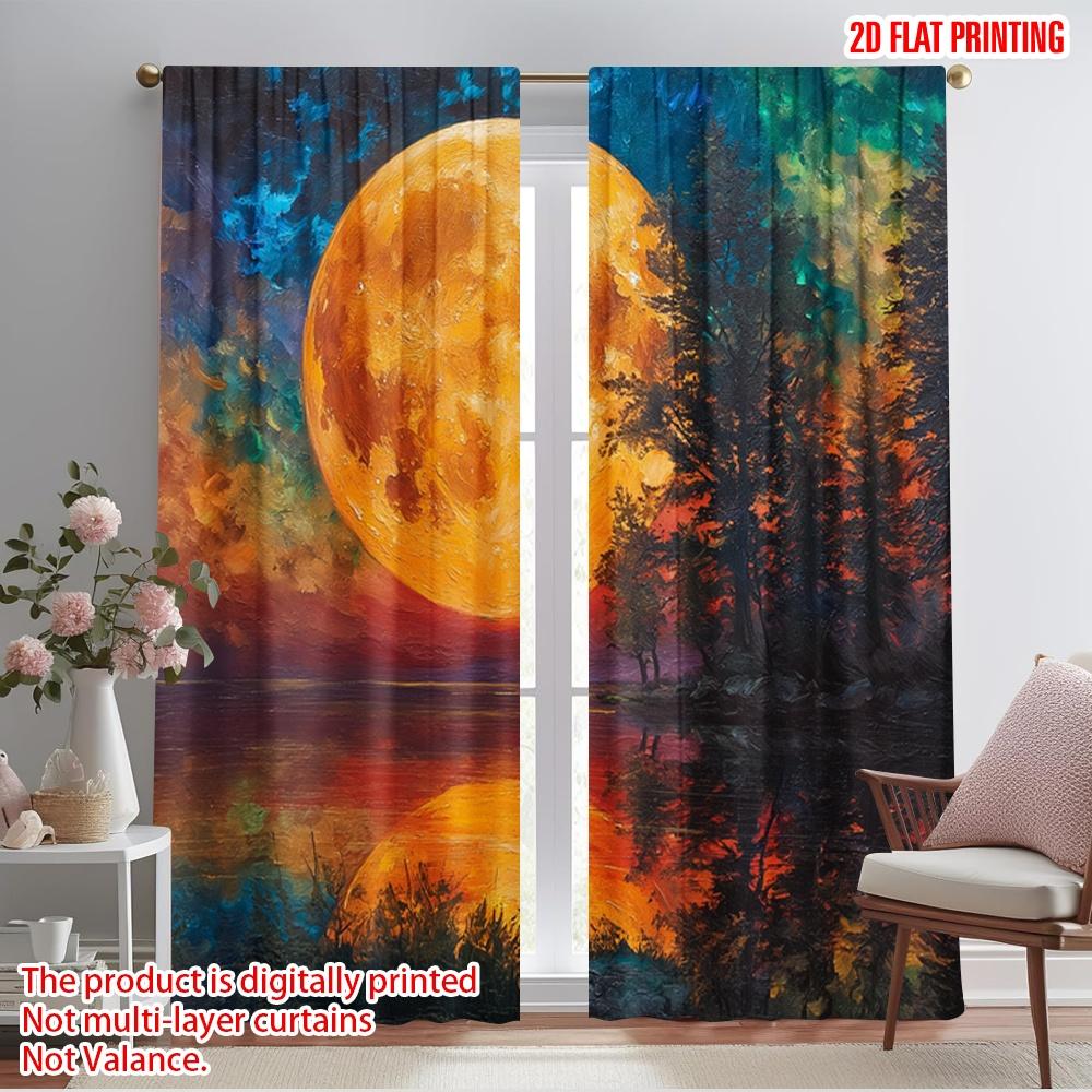 

2pcs,2D plane printing Popular Curtains Moonlit Canvas Durable 100% Polyester Fabric (without rod) Decorations Inside Use for 52.50×116.00 CM 2pcs