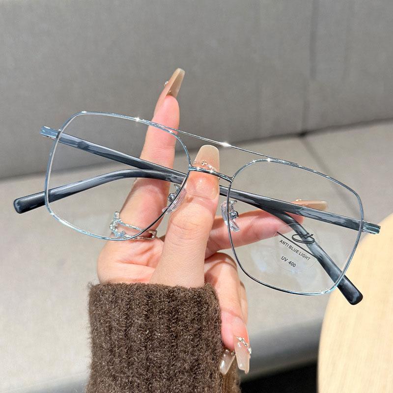 Double Beam Thin Frames Eyeglasses For Female Without Makeup High-end Whitening And Anti-blue Lightweight Flat-glass Myopia Eyeglasses 9085