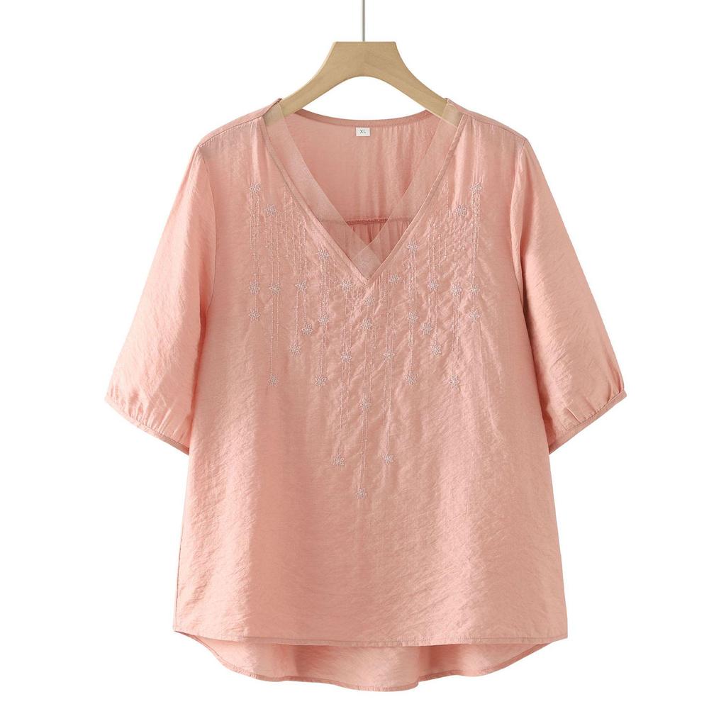 2026 Women's Embroidered Lace V-Neck Suit with Pants and T-Shirt for Summer