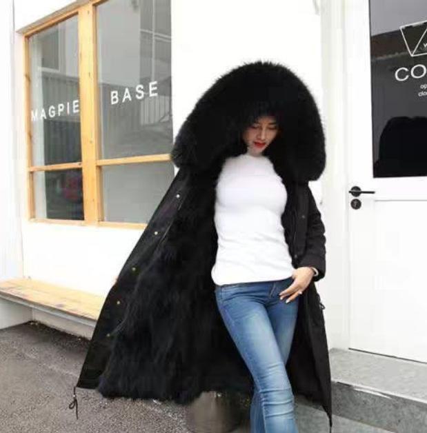 Winter new pie overcome women's medium and long imitation raccoon hair removable liner coat fur jacket large size thickened