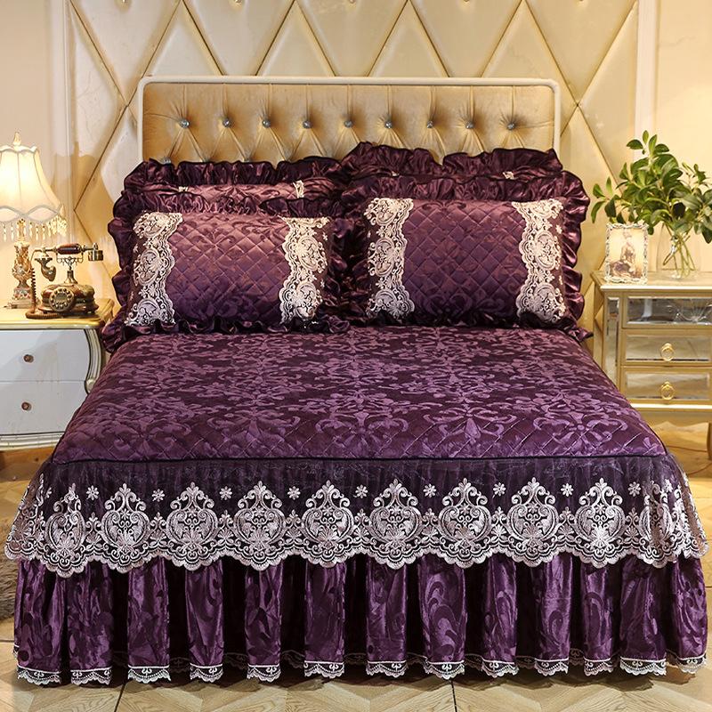 

Розкішне потовщене оксамитове стьобане покривало для ліжка, зима, швидка тепла плюшева спідниця для ліжка, двоспальне покривало без наволочки 1pc skirt 150x200cm