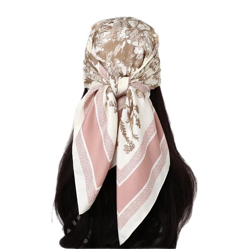 New Korean version oblique silk pattern large square scarf 91 fashionable versatile printing imitation silk dust-proof shawl headscarf women