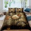 Ndustrial Gear Duvet Cover Set Queen Size Steampunk Style Locks Comforter Cover Boys Men Mechanical Device Polyester Bedding Set