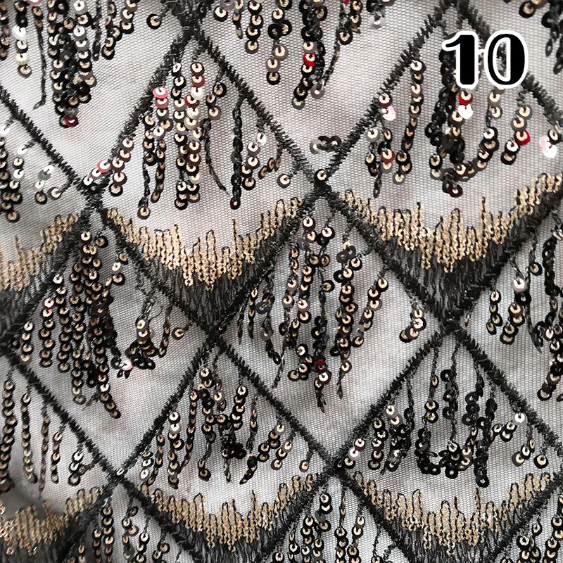 African Lace Fabric 2025 Sequins Embroidered Lace Fabric Diamond Fringe Wedding Dress Clothing Sewing Gauze Fabric 1Yard*1.5M