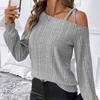 Damen Casual Mode Langarm Off-Shoulder T-Shirt Asymmetrisches Einfarbiges Top mit Trägern