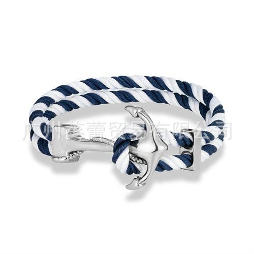 Classic Navy Stainless Steel Anchor Bracelet Men'S Casual Double Strand Multicolor Nautical Surfing Bracelet